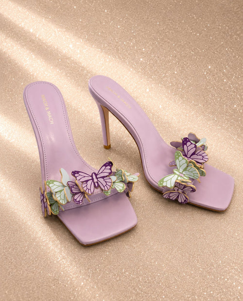 Azalea Wang мюли в нежен лилав нюанс с триизмерни пеперуди - 42 - Sunday West Boutique
