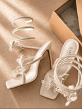 Ефектни сандали Simmi London в бяло с богато декорирани кристални - Sunday West Boutique