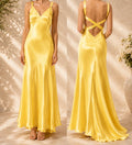 Елегантна жълта сатенена макси рокля Lulu’s - Sunday West Boutique
