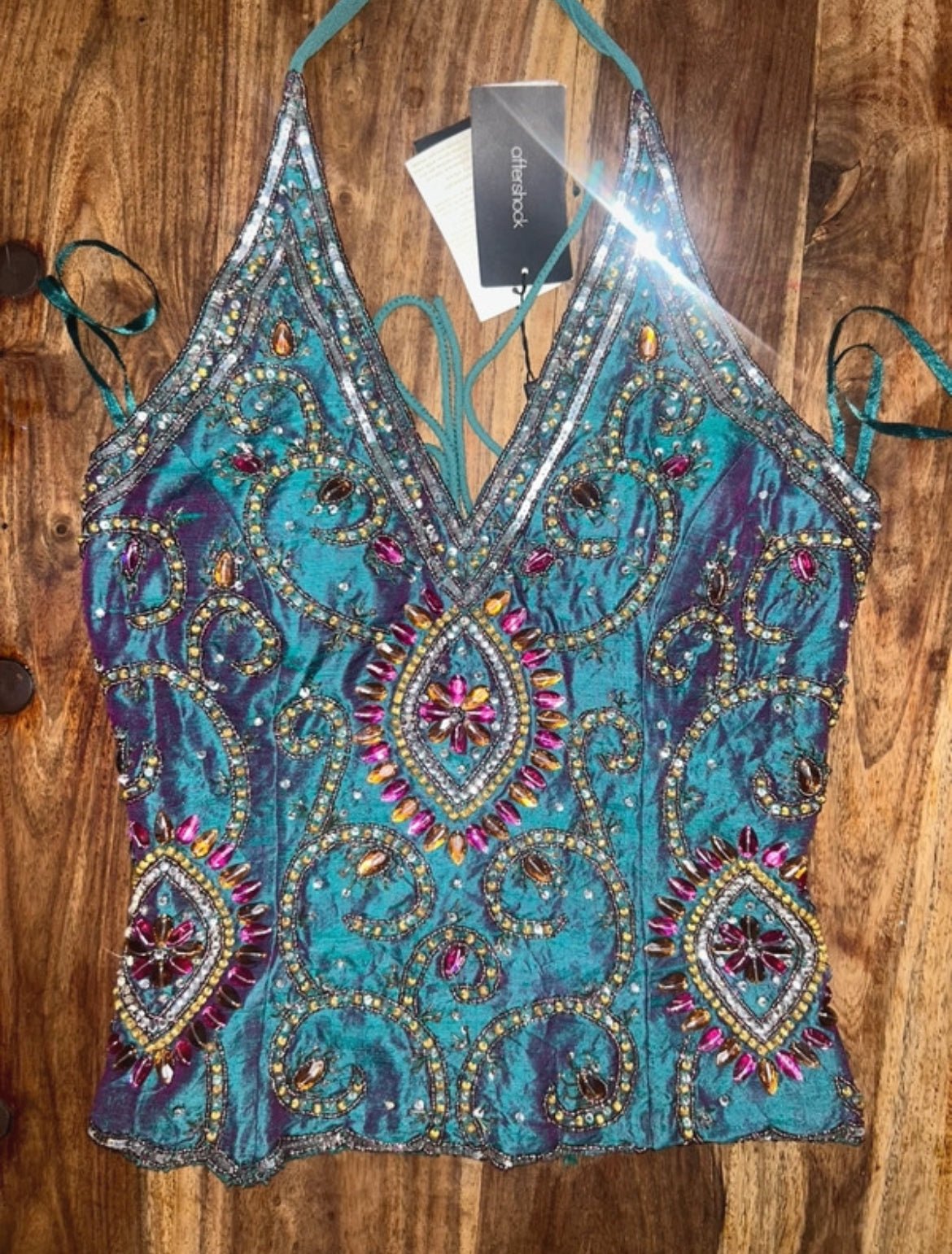 Винтидж 100% silk embellished корсет Aftershock - Sunday West Boutique