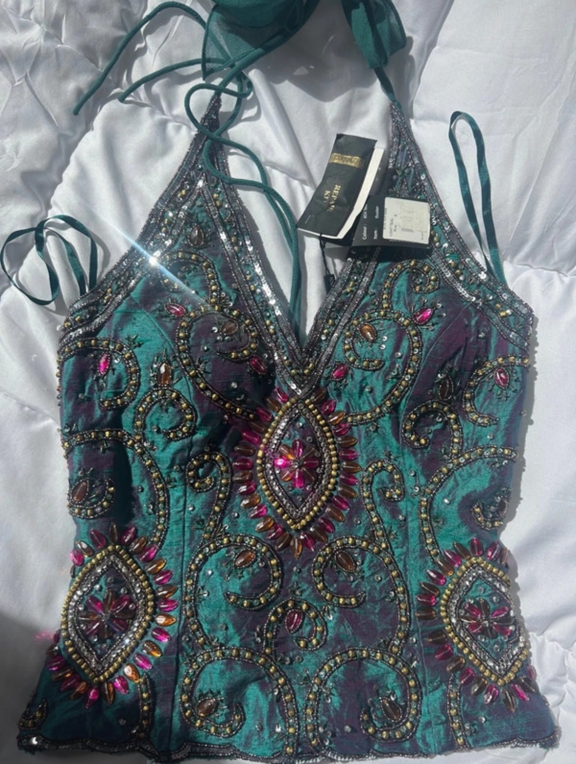 Винтидж 100% silk embellished корсет Aftershock - Sunday West Boutique