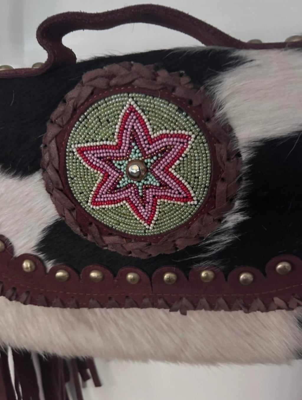 Винтидж чанта от естествена телешка кожа и велур в western стил - Sunday West Boutique