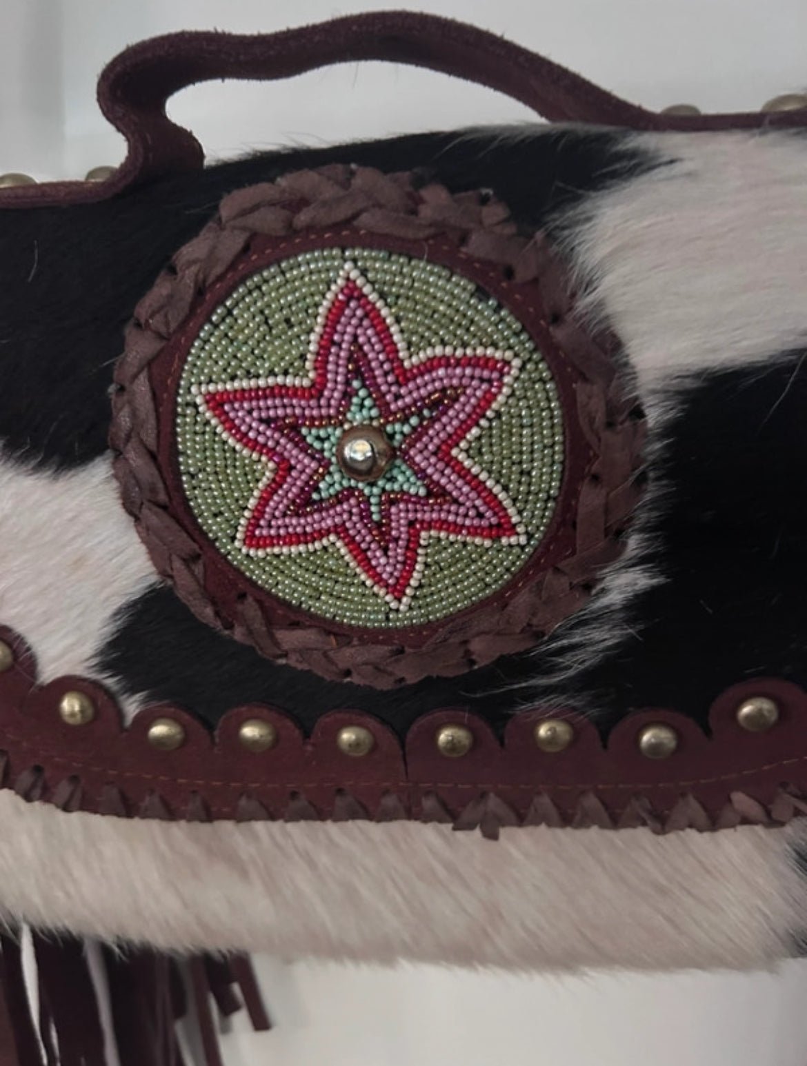 Винтидж чанта от естествена телешка кожа и велур в western стил - Sunday West Boutique