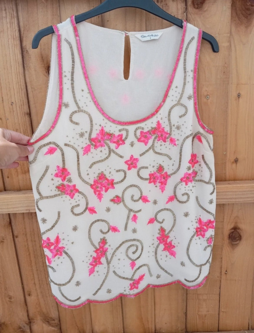 Винтидж Miss Selfridge Y2K топ с флорални апликации и пайети - Sunday West Boutique