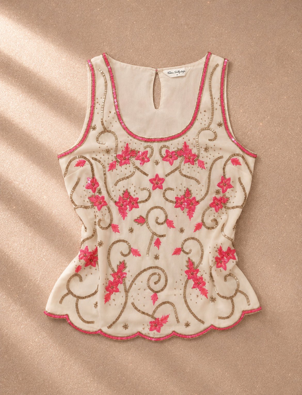 Винтидж Miss Selfridge Y2K топ с флорални апликации и пайети - Sunday West Boutique