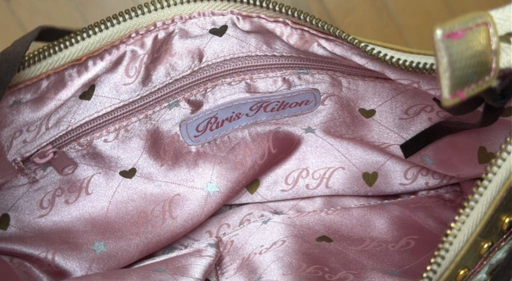 Винтидж Y2K чанта Paris Hilton с връзки и златисти детайли от 2007ма - Sunday West Boutique